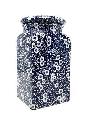 Vintage Royal Crownford Calico Blue & White Lidded Canister Floral Ironstone Jar